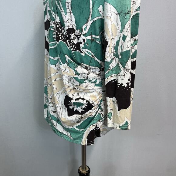 Coldwater Creek Blouse Top size Large Green Tan Floral Tropical Jersey Stretch - Picture 3 of 6